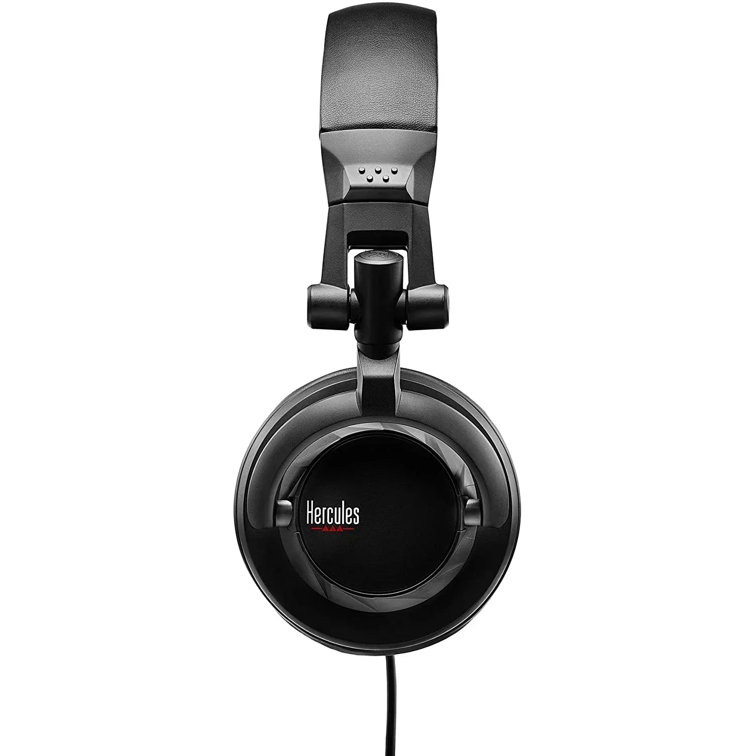 Black over-ear wired gaming headset with padded headband and Hercules logo, isolated view