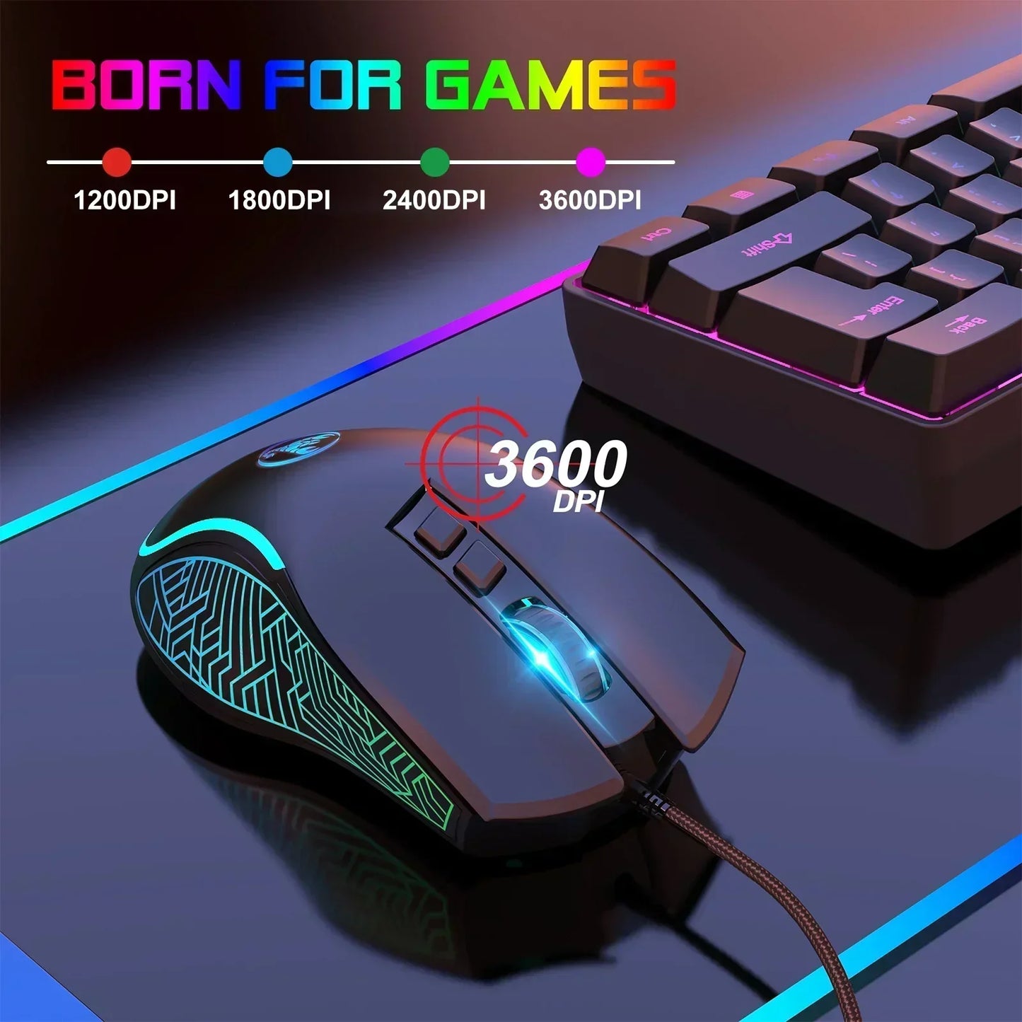 Wired Gaming Mouse, RGB Backlit Computer PC Gaming Mice, Ergonomic Mouse, USB Optical Mice with 7 Buttons, 4 Adjustable DPI up to 3200, Fit for Windows 7/8/10/XP, Vista, Linux, Mac OS, Pink/Black