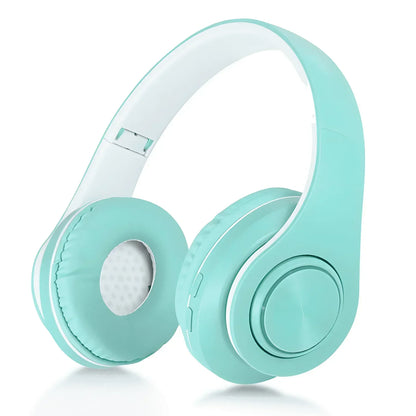 Mint green over-ear wireless gaming headset on white background