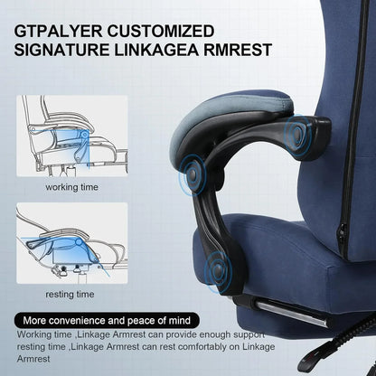 Blue ergonomic office chair with adjustable linkage armrest for working and resting comfort