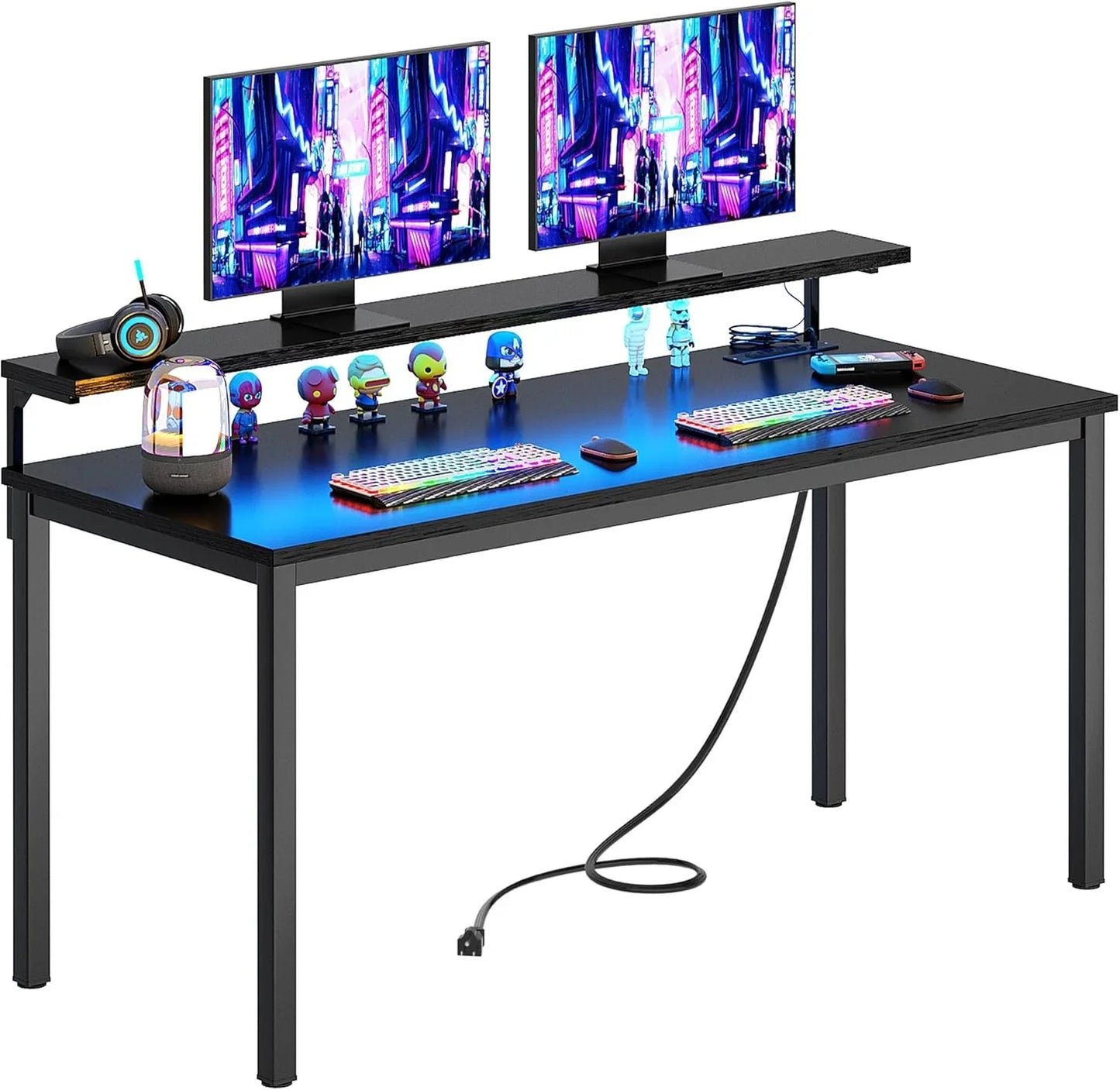 Computer Desk, 47 Inch Home Office Desk, Modern Simple Style Home Office Gaming Desk, Basic Writing Table for Study Student, Black Metal Frame, Black