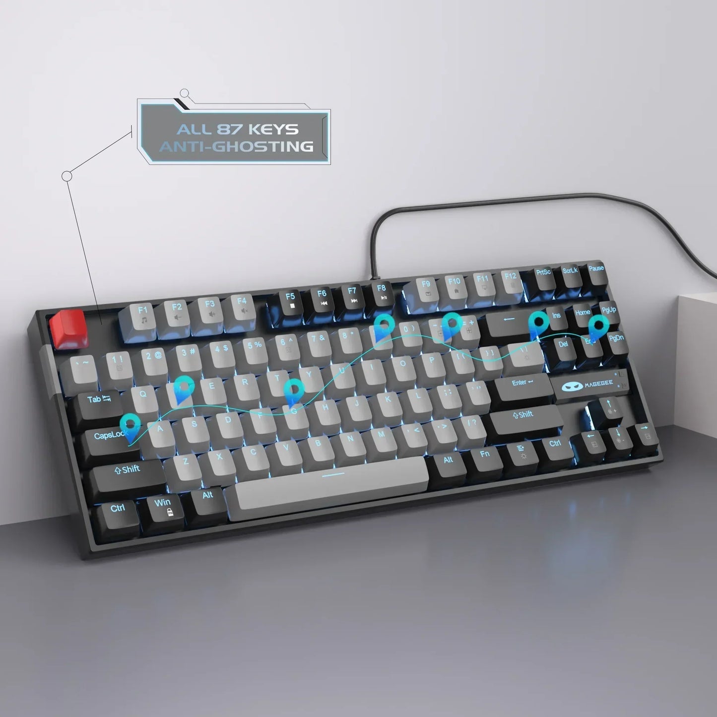 Mechanical gaming keyboard with 87 keys, anti-ghosting, retro 8-bit Byte Style design