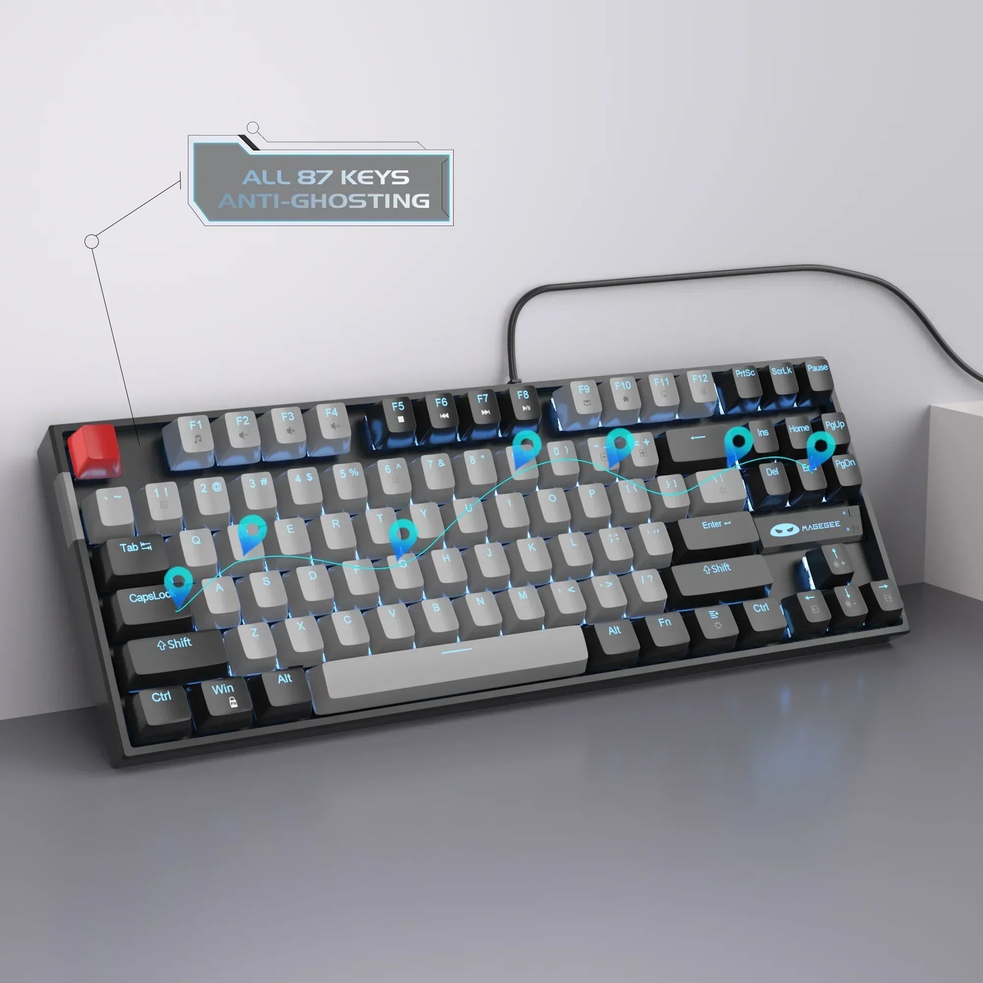 Mechanical gaming keyboard with 87 keys, anti-ghosting, retro 8-bit Byte Style design