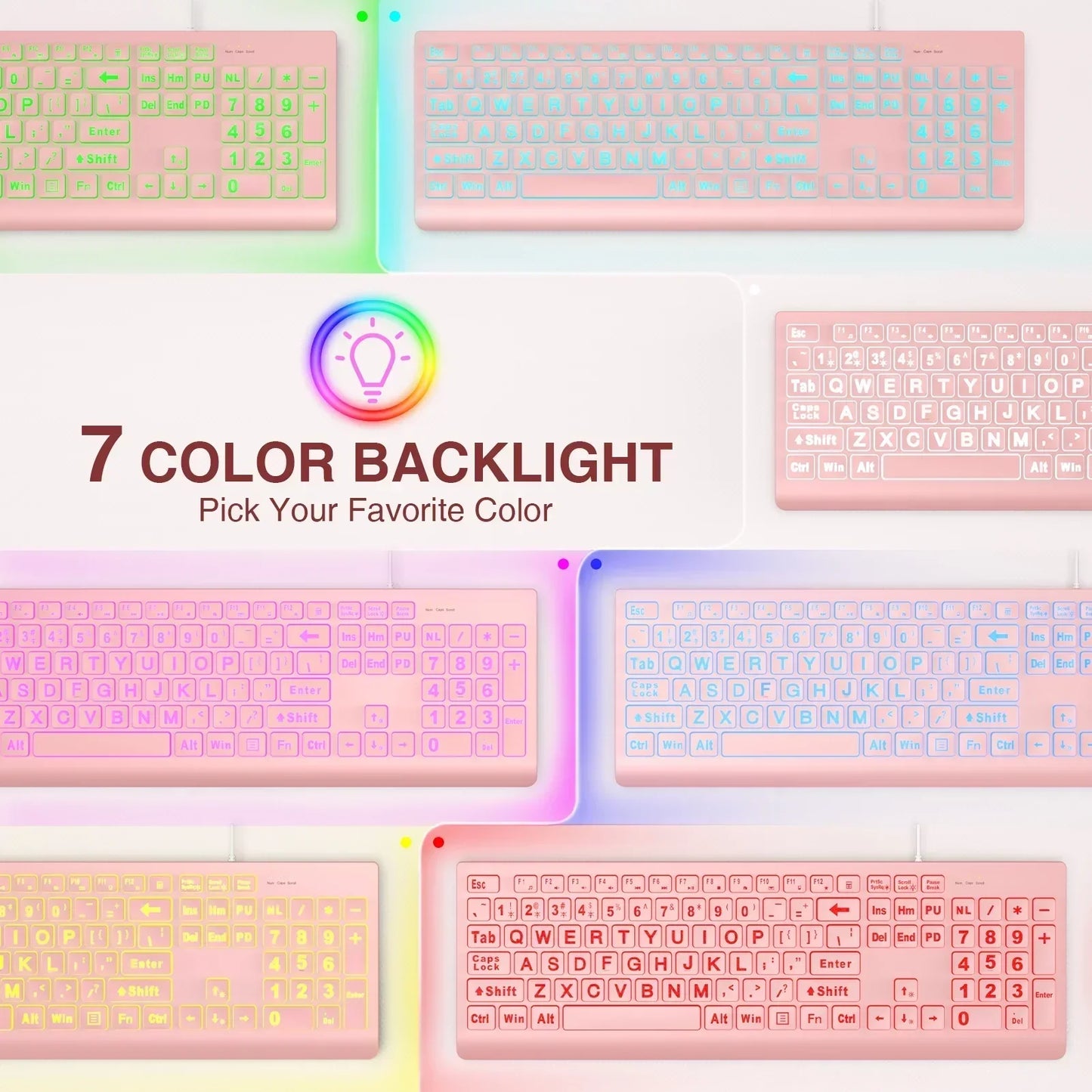 Pink gaming keyboards with 7 color backlight, retro 8-bit style, Byte Style branding.