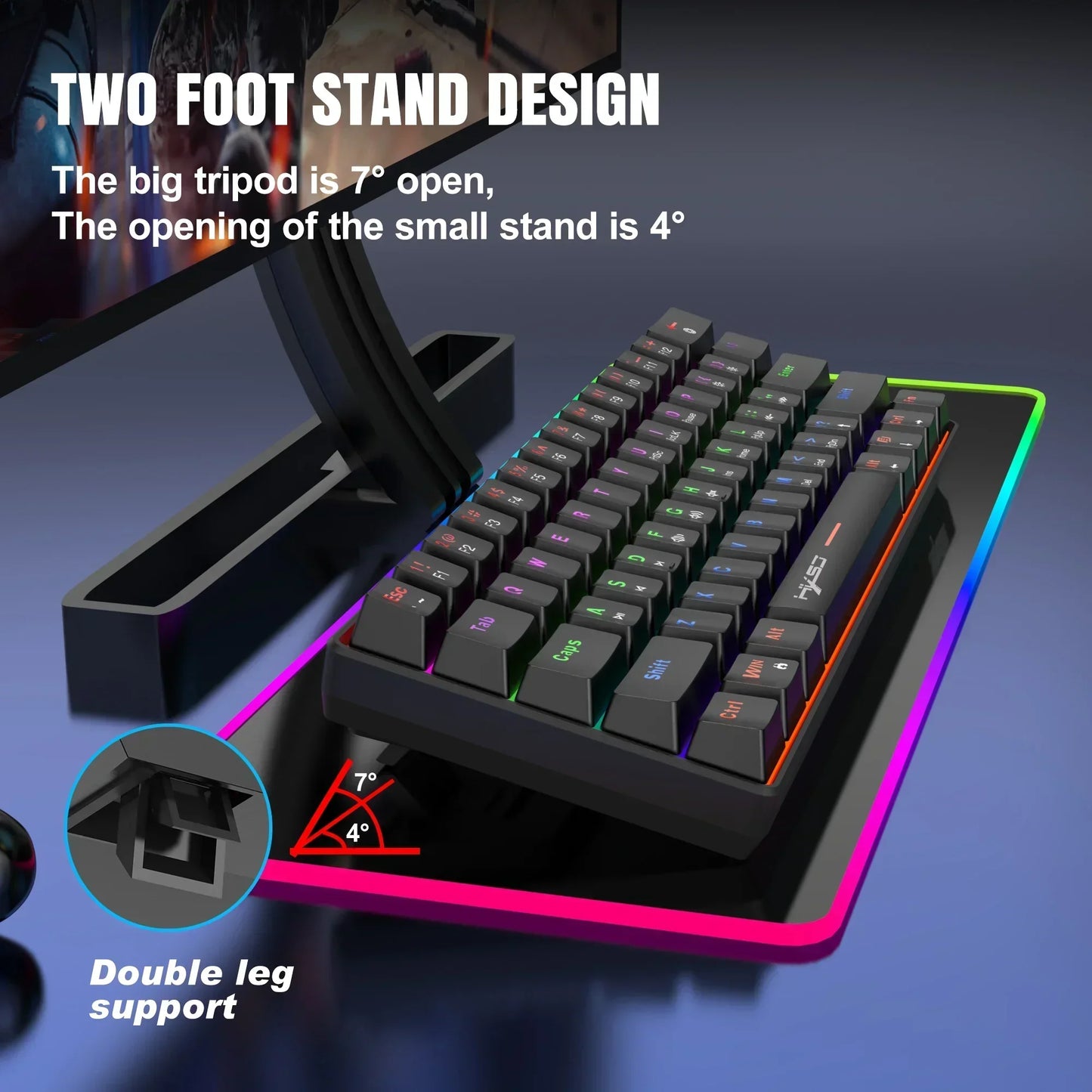 RGB mechanical gaming keyboard with two foot stand design and double leg support, Byte Style