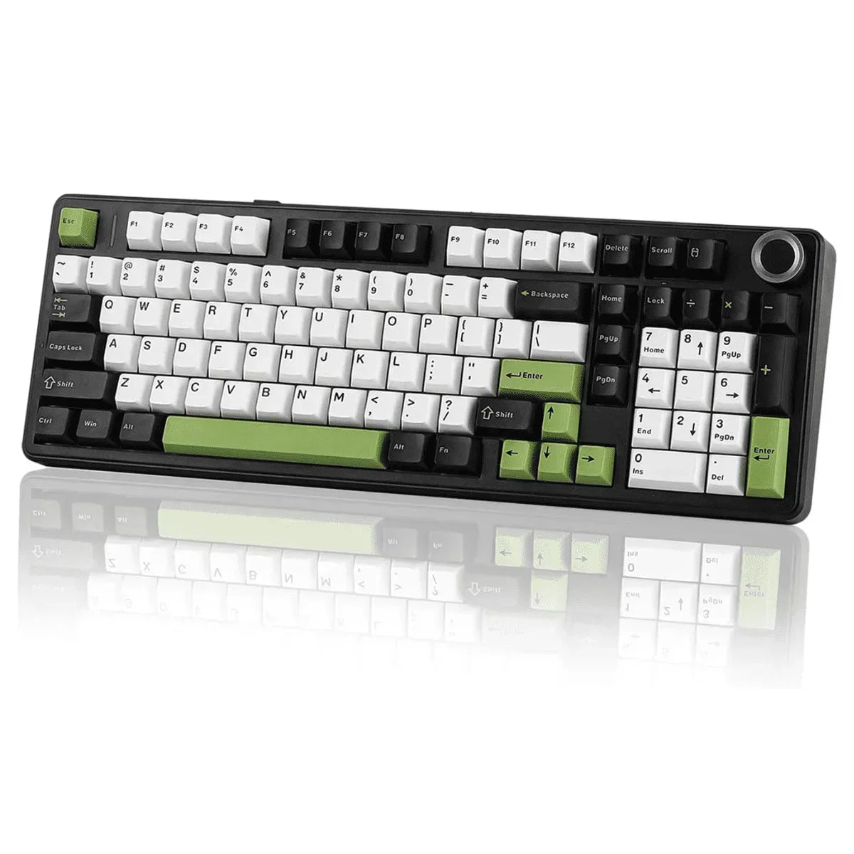 Retro 8-bit style mechanical keyboard with black, white, and green keycaps from Byte Style