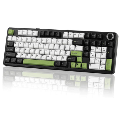 Retro 8-bit style mechanical keyboard with black, white, and green keycaps from Byte Style