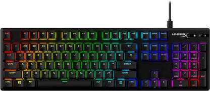 HyperX full-size RGB mechanical gaming keyboard with backlit keys on white background