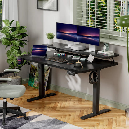 55" Wide Home Office Electric Height Adjustable Standing Desk Lifting Range 28~46" Computer Desk with Monitor Stand,Black