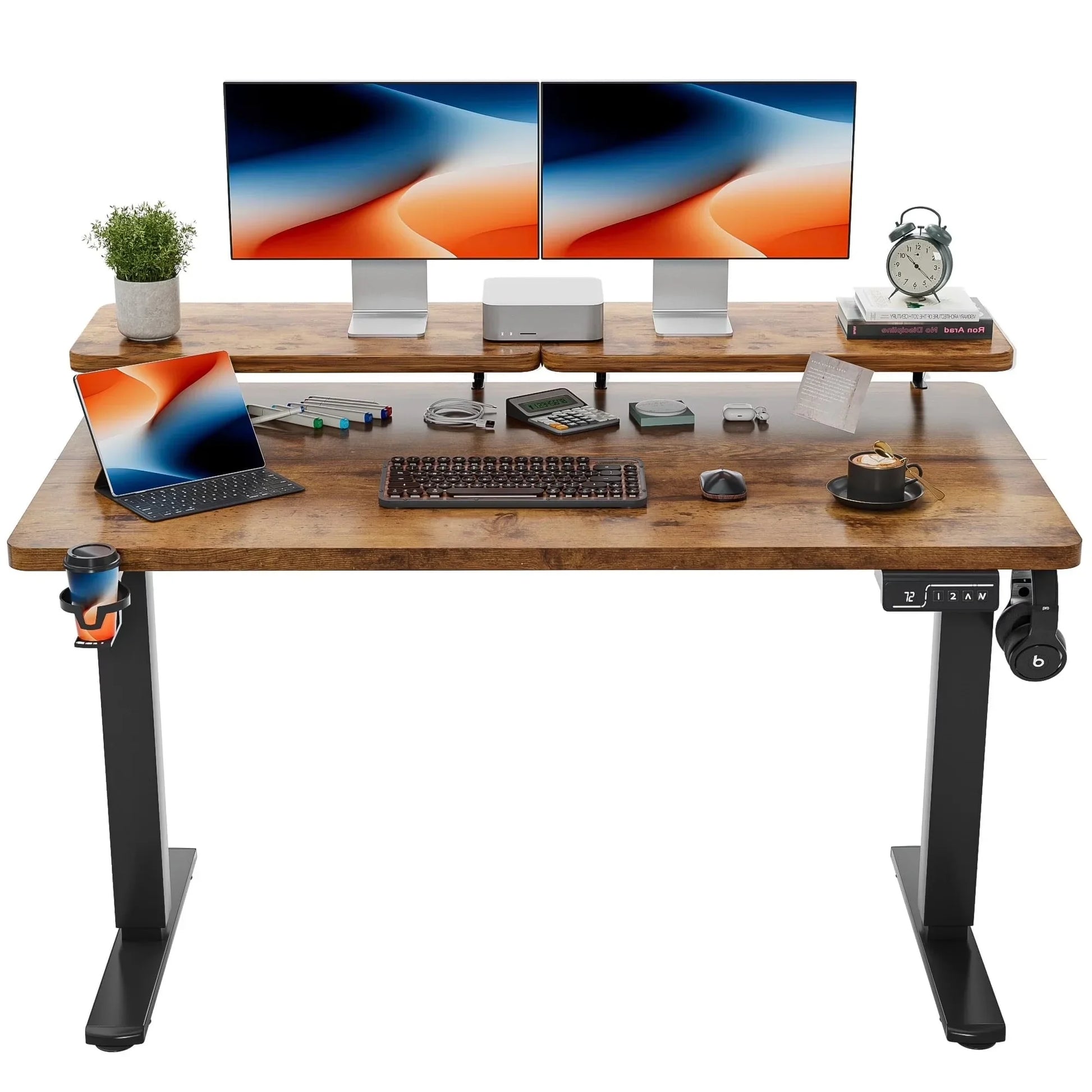 55" Wide Home Office Electric Height Adjustable Standing Desk Lifting Range 28~46" Computer Desk with Monitor Stand,Black