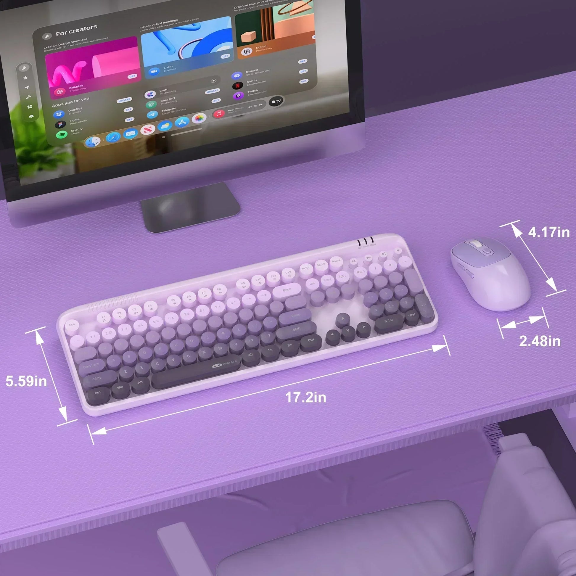 V920 Wireless Gaming Keyboard and Mouse Combo – Retro Purple Keyboard, Ergonomic Design, 2.4G, Whisper Quiet Keys, Adjustable DPI Mouse, Desk Accessories Office Supplies