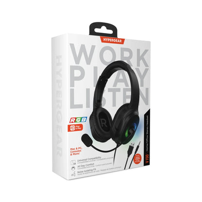 Hypergear V150 RGB gaming headset with microphone, USB and 3.5mm jack, white retail box