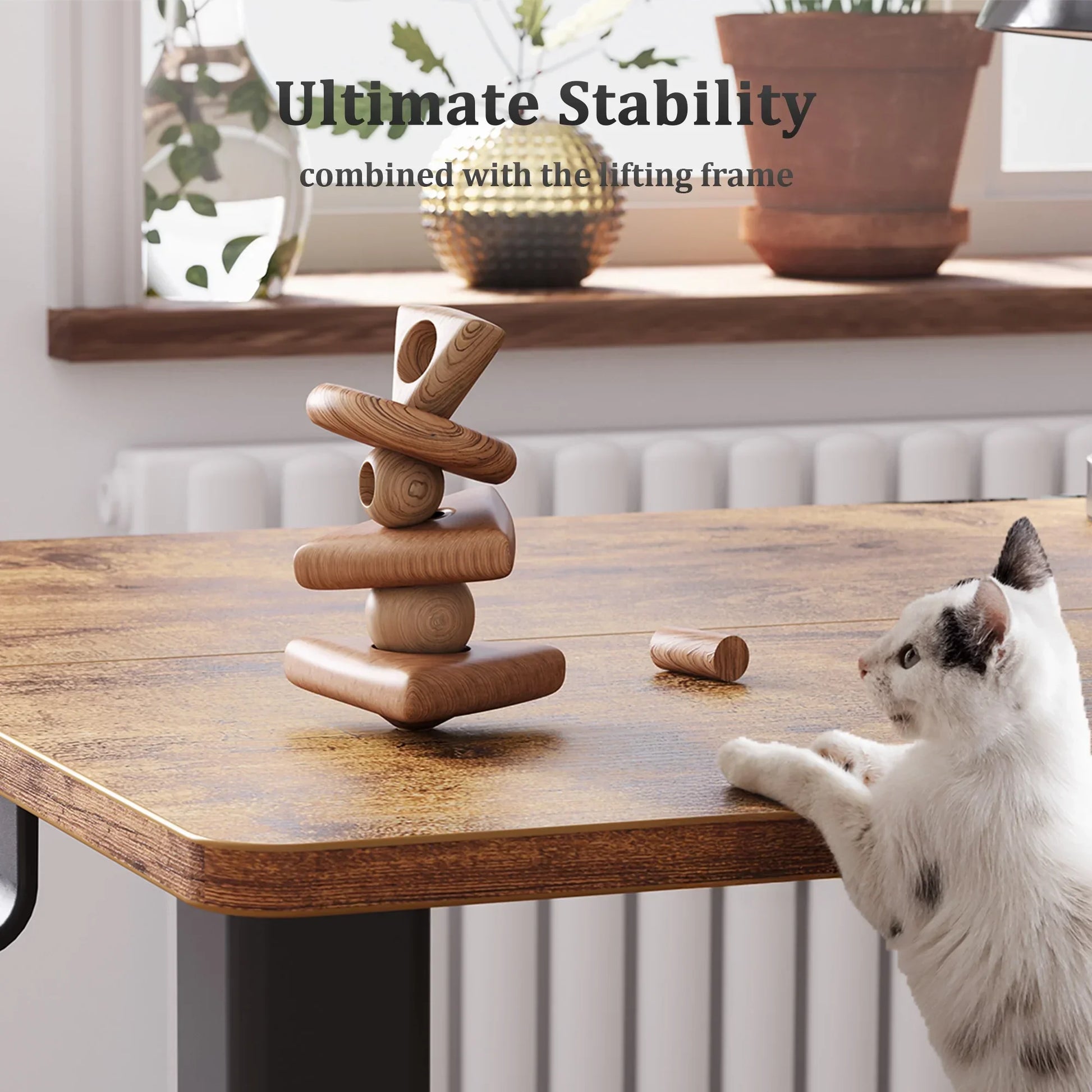 48" Electric Standing Desk - Adjustable Height Stand up Home Office Desk, Sit to Stand Desk with Splice Board, Rustic Brown Computer Table for Corner Small Space