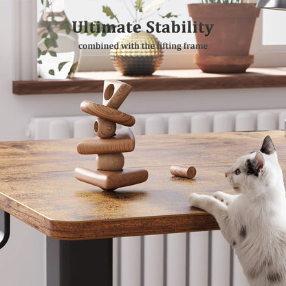 48" Electric Standing Desk - Adjustable Height Stand up Home Office Desk, Sit to Stand Desk with Splice Board, Rustic Brown Computer Table for Corner Small Space
