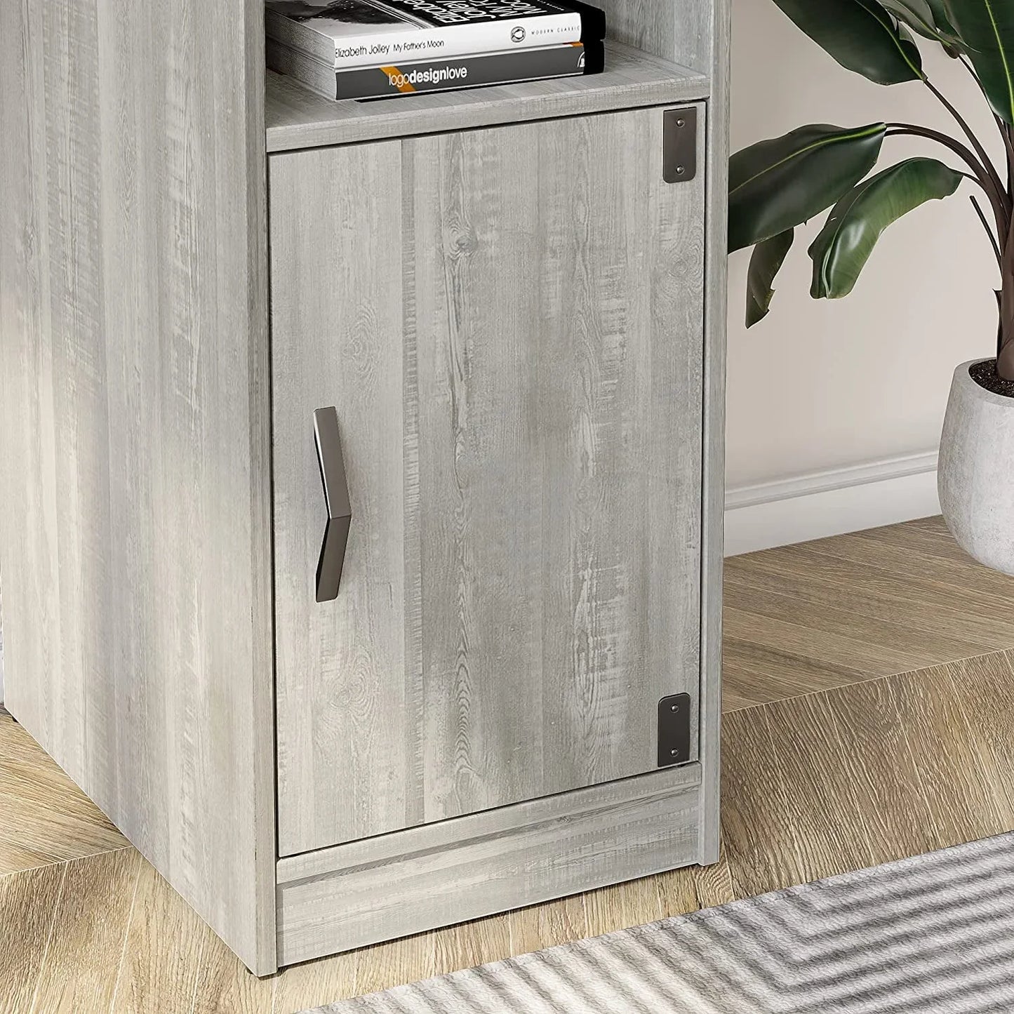 Reversible 60" L Shaped Computer Desk with Storage Cabinet Long Desk for 2 Person Wash White