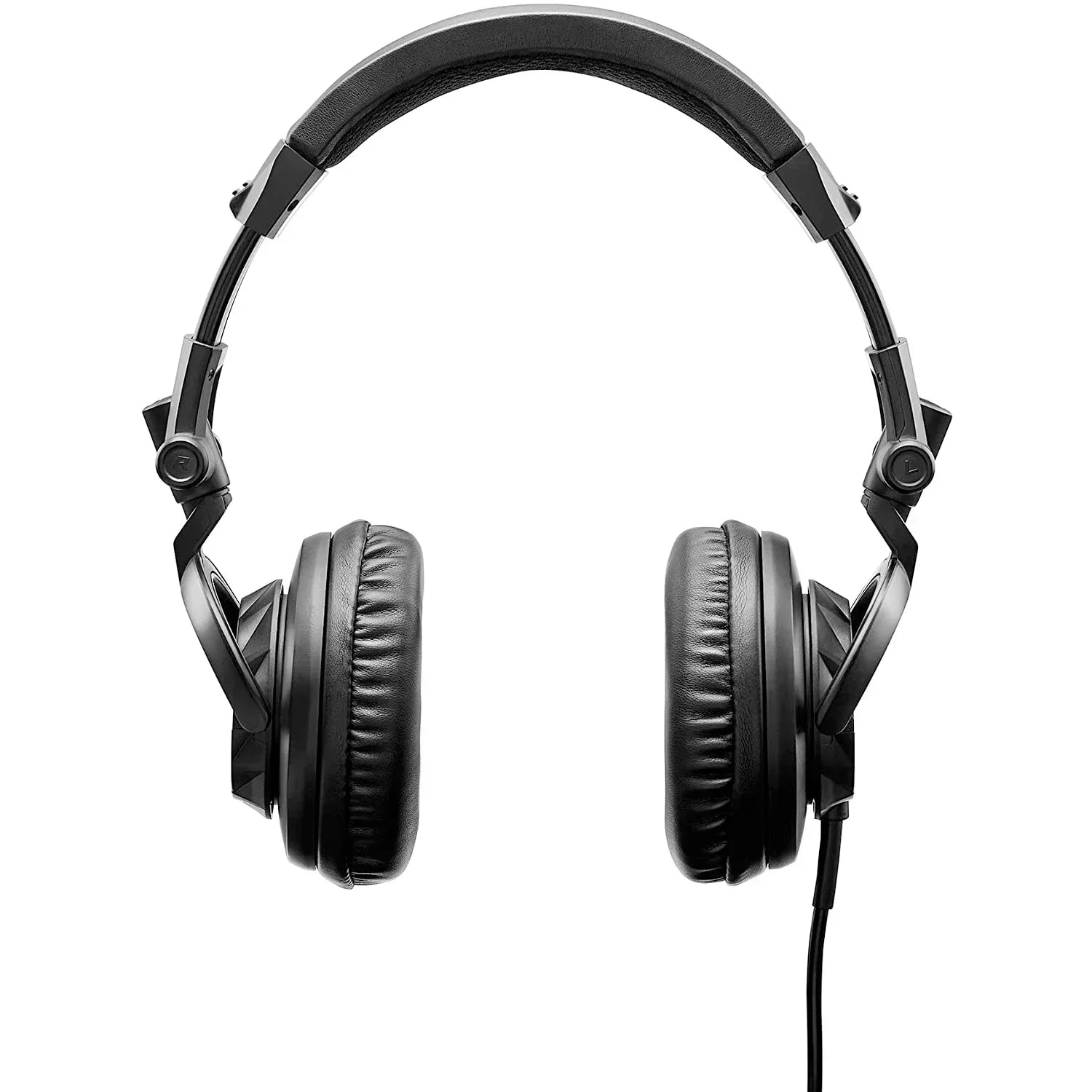 Black over-ear gaming headset with padded ear cups and headband on white background