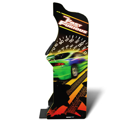 Fast and Furious arcade cabinet side view with green sports car and racing graphics