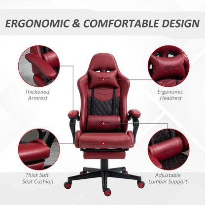 Red ergonomic gaming chair with thickened armrest, adjustable lumbar support, ergonomic headrest, and thick soft seat cushion