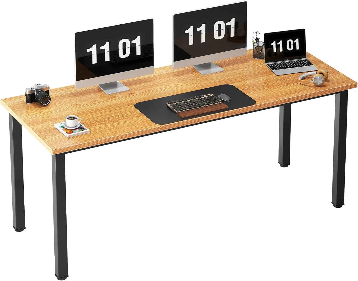 Computer Desk, 47 Inch Home Office Desk, Modern Simple Style Home Office Gaming Desk, Basic Writing Table for Study Student, Black Metal Frame, Black