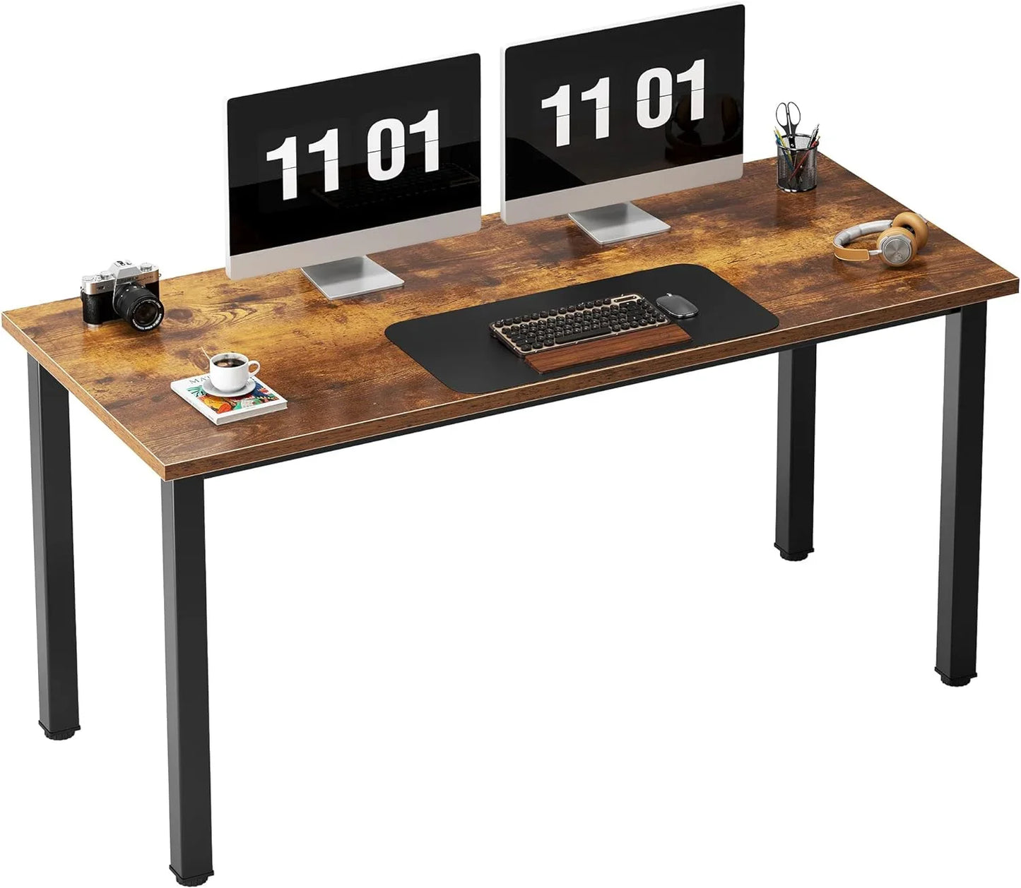 Computer Desk, 47 Inch Home Office Desk, Modern Simple Style Home Office Gaming Desk, Basic Writing Table for Study Student, Black Metal Frame, Black