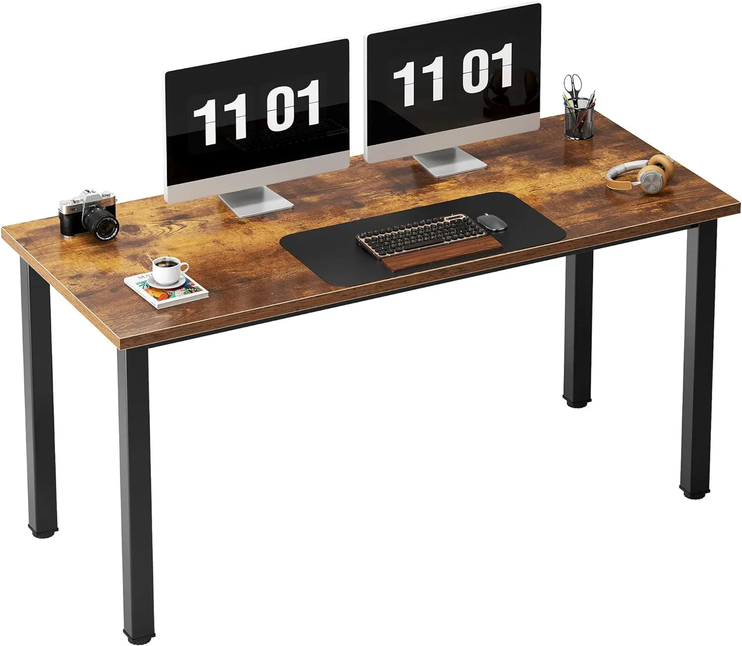 Computer Desk, 47 Inch Home Office Desk, Modern Simple Style Home Office Gaming Desk, Basic Writing Table for Study Student, Black Metal Frame, Black