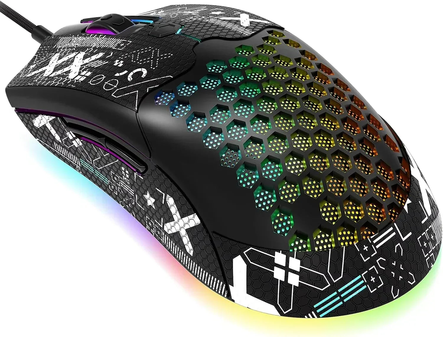 M5 Pro Ultralight Wired Gaming Mouse, Lightweight Honeycomb Shell, Pixart PAW3325, 6 Adjustable DPI 12000, 26 RGB Breathing Backlit Mice, 65G, USB Optical Model O Mice for Win11/Xbox/Ps/Mac