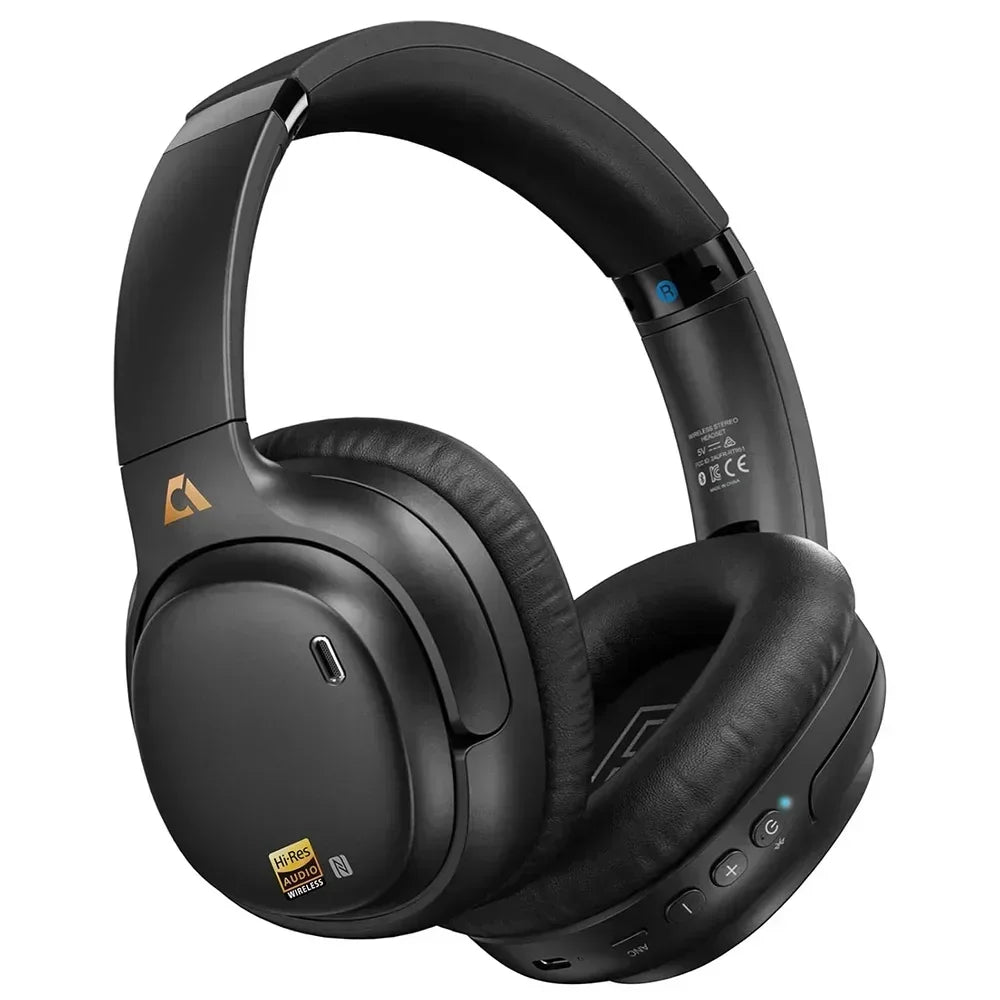Black wireless gaming headset with padded ear cushions and on-ear controls