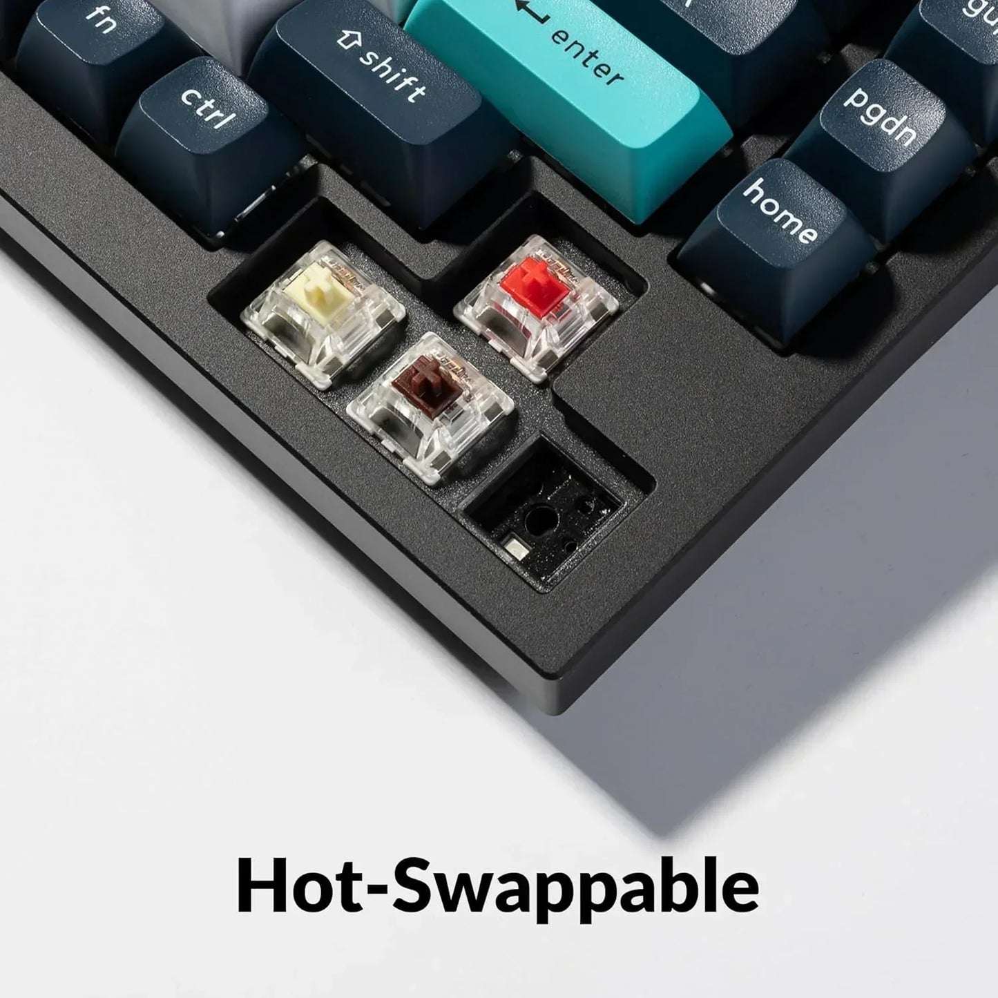 Hot-swappable gaming keyboard with colorful key switches and retro 8-bit style design