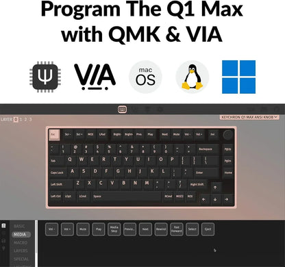 Keychron Q1 Max mechanical keyboard customizable with QMK and VIA on macOS, Linux, Windows.