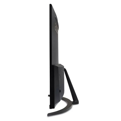 Side view of slim black Acer computer monitor with curved stand on white background