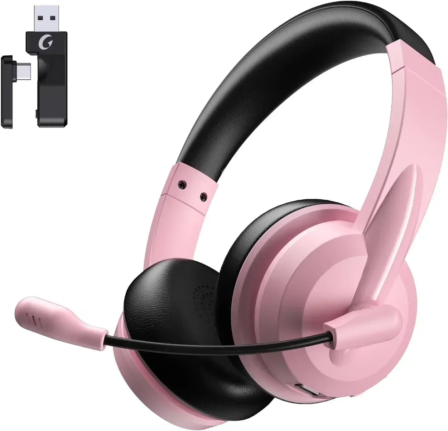 2.4Ghz Wireless Headset with Microphone for Work with AI Noise Cancelling & Mic Mute, Bluetooth V5.3 Headphones with Microphone for Computer, Mac, Laptop, Phone, Zoom, Call Center - White