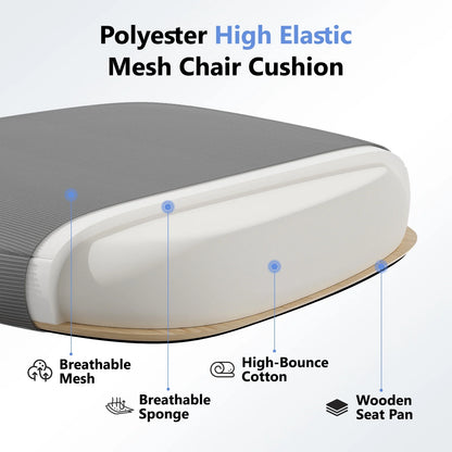 Polyester high elastic mesh chair cushion with breathable mesh, sponge, cotton & wooden seat pan layers