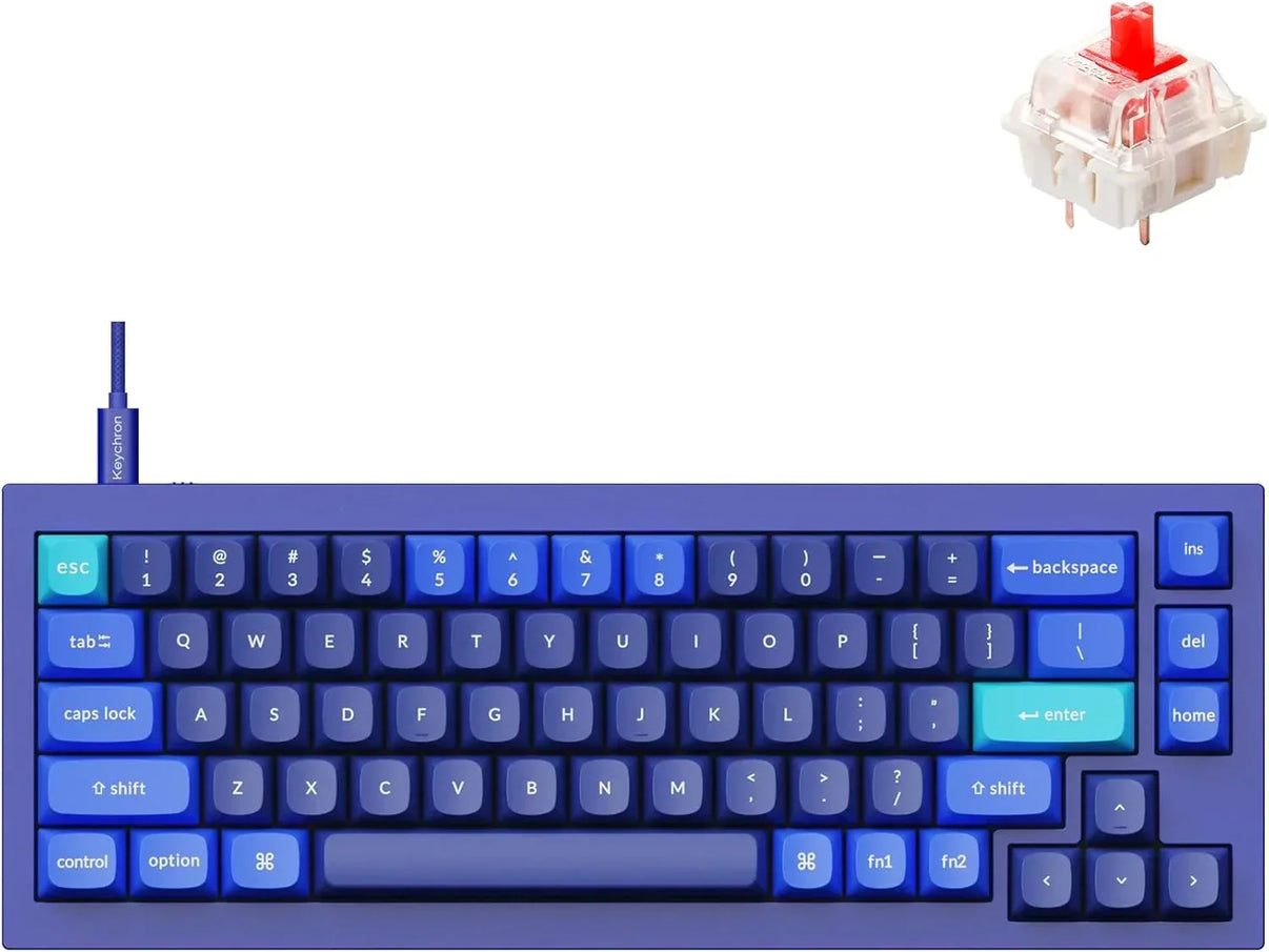 Retro blue 8-bit style gaming keyboard with RGB-ready keycaps and red switch, Byte Style