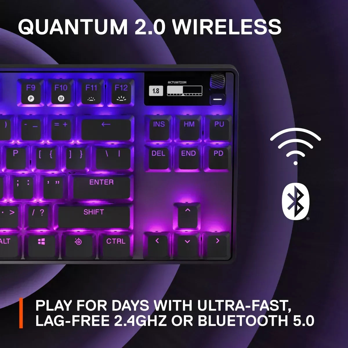 RGB-backlit wireless gaming keyboard with Bluetooth and 2.4GHz support, Quantum 2.0 model