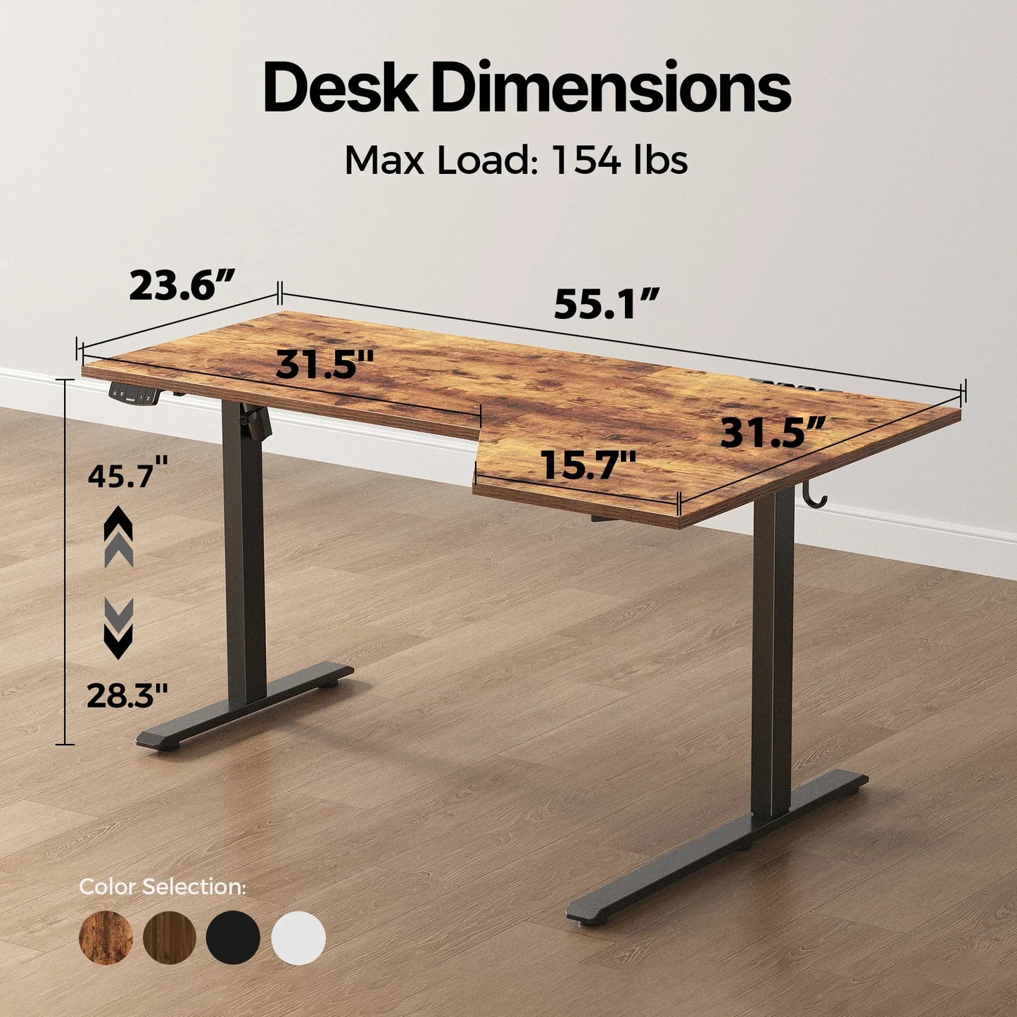 55.1 Inch Electric L-Shaped Height Adjustable Standing Desk, Sit to Stand Corner Desk with Memory Presets and Hooks, Ergonomic Home Office Computer Desk for Workstations, Rustic Brown