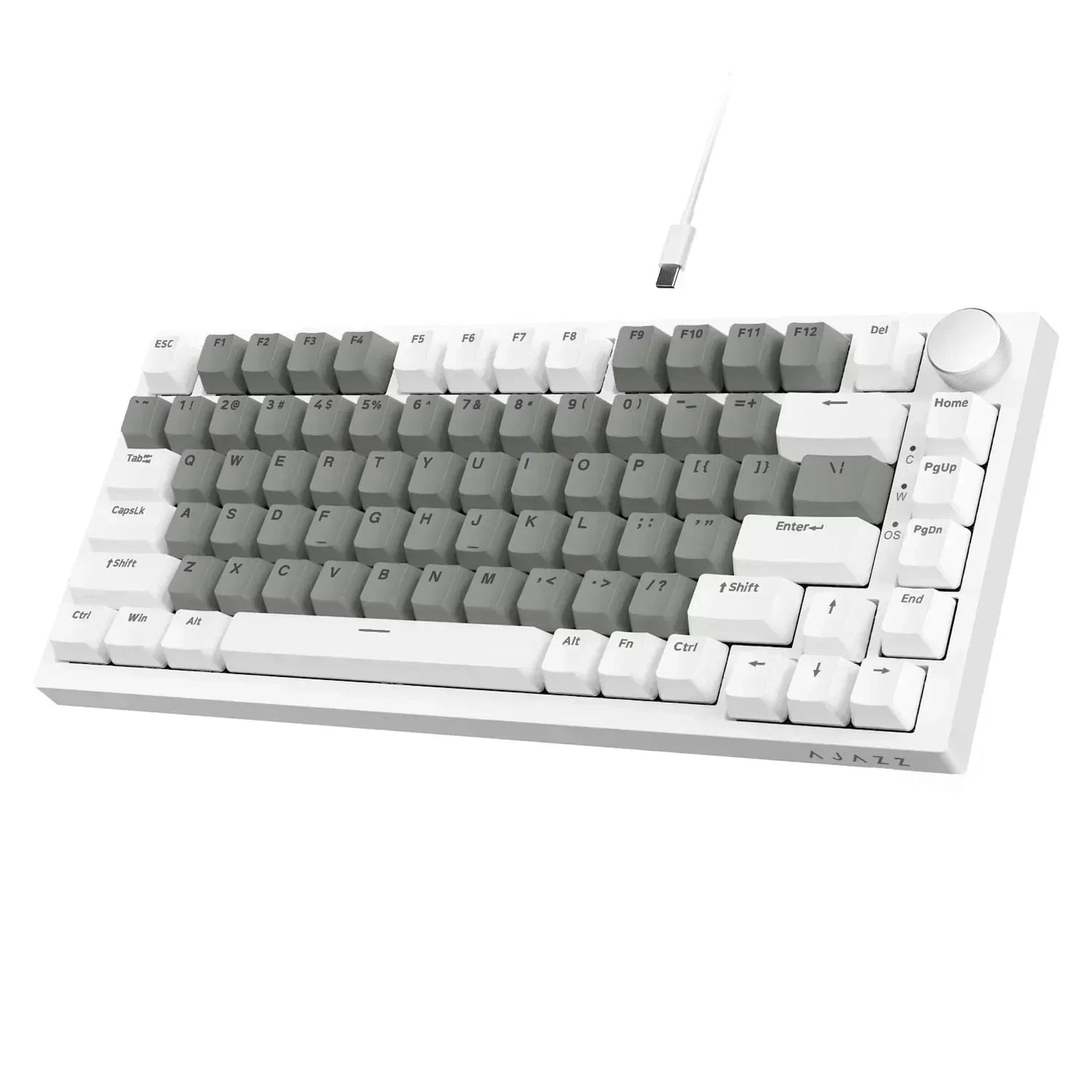 AK820 Mechanical Keyboard with CNC Knob Control,82Keys Gasket Mount Wired Gaming Keyboard,75% ANSI Layout,5 Sound Absorbing Foam,Hot-Swappable,White Backlit,For PC,MAC (White&Purple)