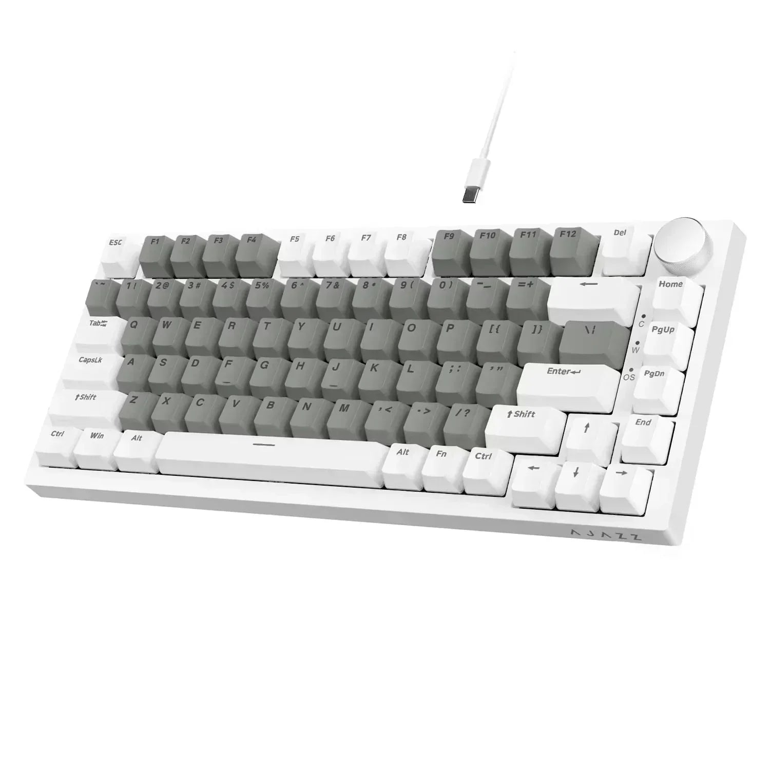 AK820 Mechanical Keyboard with CNC Knob Control,82Keys Gasket Mount Wired Gaming Keyboard,75% ANSI Layout,5 Sound Absorbing Foam,Hot-Swappable,White Backlit,For PC,MAC (White&Purple)