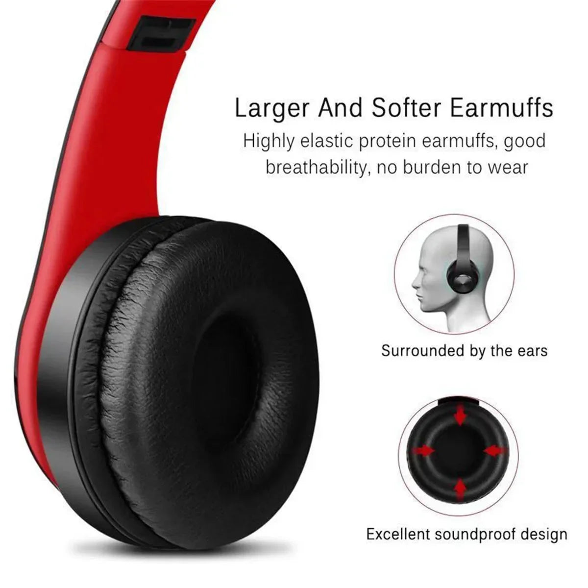 Over-Ear Wireless Bluetooth Headphones, Foldable Multi-Mode Wireless Headphones with Built-In Microphone, Wireless over Ear Headset for Travel, 10-Hour Playtime, Black