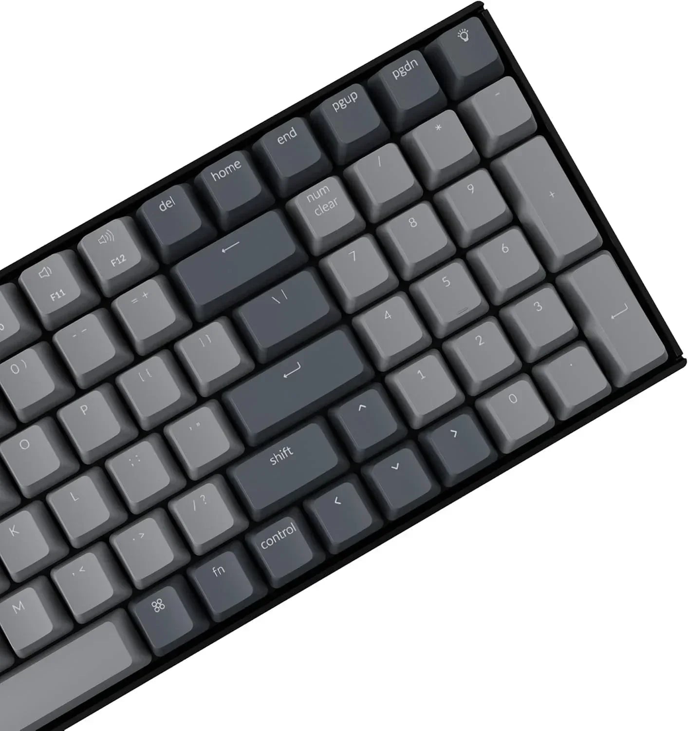 Modern mechanical gaming keyboard with dark gray keycaps, numeric keypad, Byte Style gear