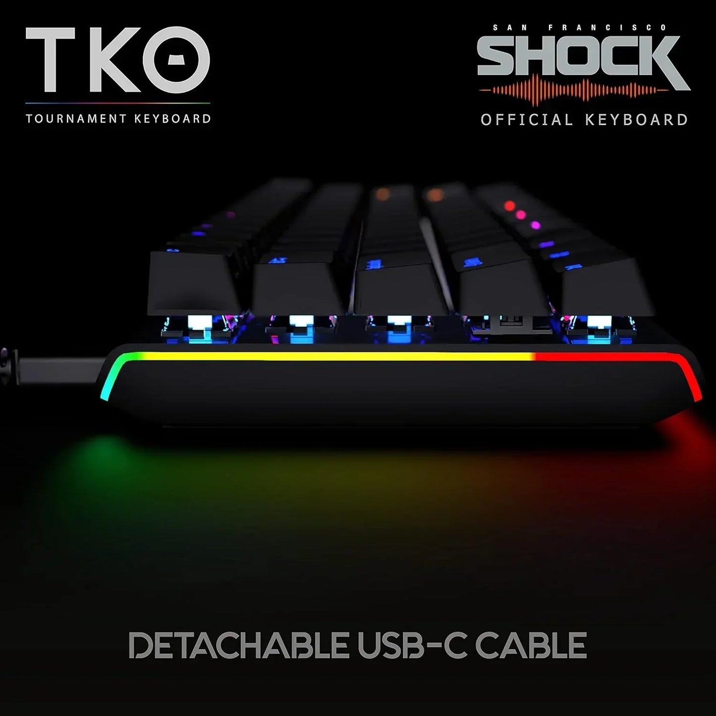 RGB gaming keyboard with side lighting, detachable USB-C cable, Byte Style retro setup