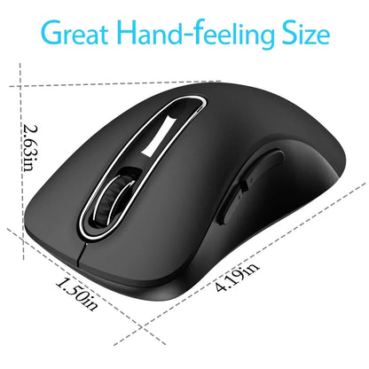 Ergonomic black gaming mouse with side buttons and size dimensions highlighted