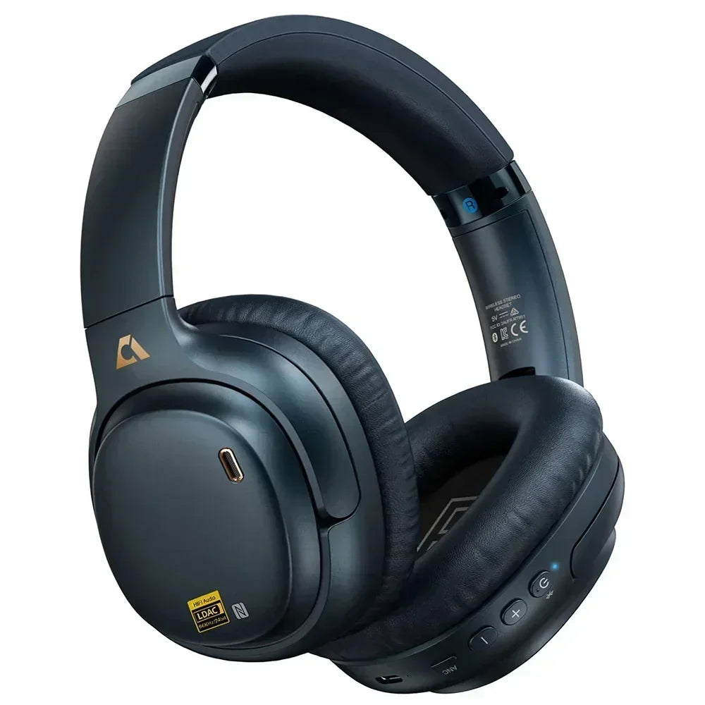 Wireless over-ear gaming headphones with noise-cancelling and touch controls on earcup