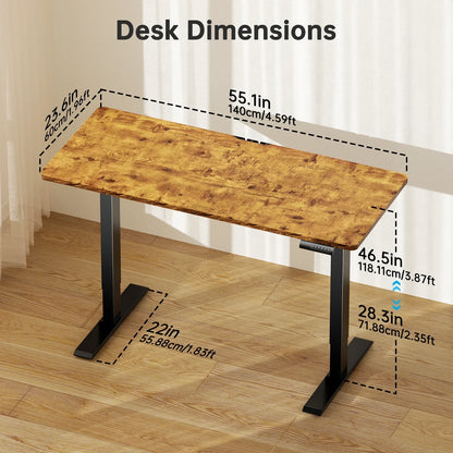 55" X 24" Electric Standing Desk, Adjustable Height Sit Stand up Desk with 4 Memory Pre-Set, Home Office Gaming Desk with Headphone Hook, Vintage Brown