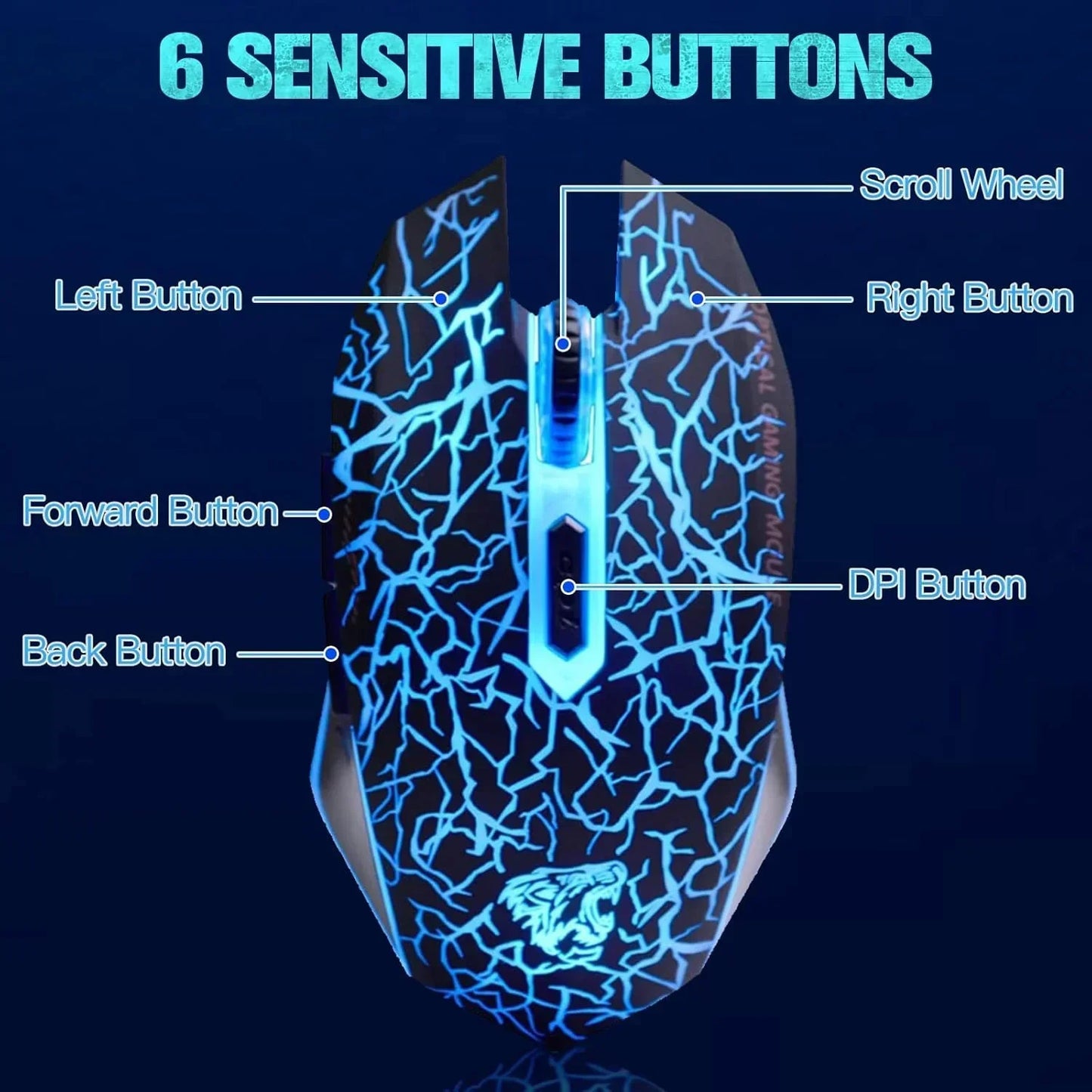 C10 Wireless Gaming Mouse Rechargeable Silent Optical Mice 7 Colors LED Lights, 7 Buttons 2400/1600/800DPI (Black)