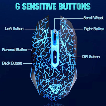 C10 Wireless Gaming Mouse Rechargeable Silent Optical Mice 7 Colors LED Lights, 7 Buttons 2400/1600/800DPI (Black)
