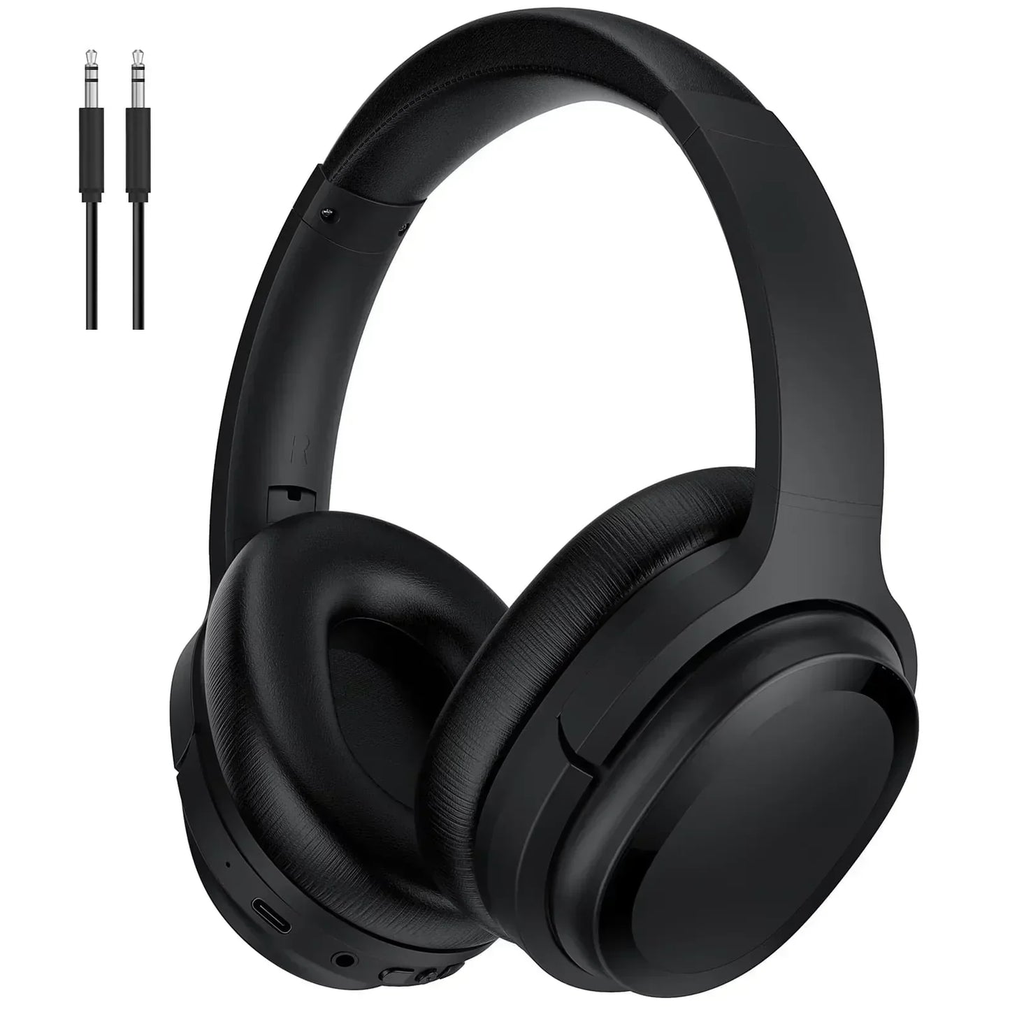 Black over-ear gaming headset with cushioned ear cups and detachable 3.5mm audio cable