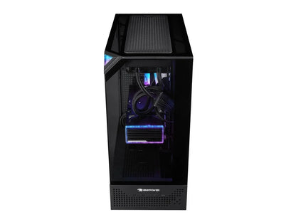 iBUYPOWER gaming PC tower with tempered glass side panel and RGB lighting inside