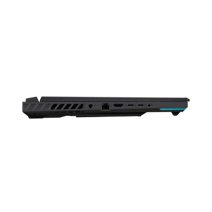 Side view of a slim gaming laptop showing USB, HDMI, and Ethernet ports