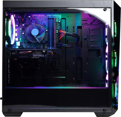 Gaming PC with RGB fans, GeForce graphics card and transparent side panel