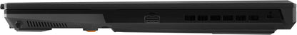 Side view of a black gaming laptop showing USB ports and cooling vents